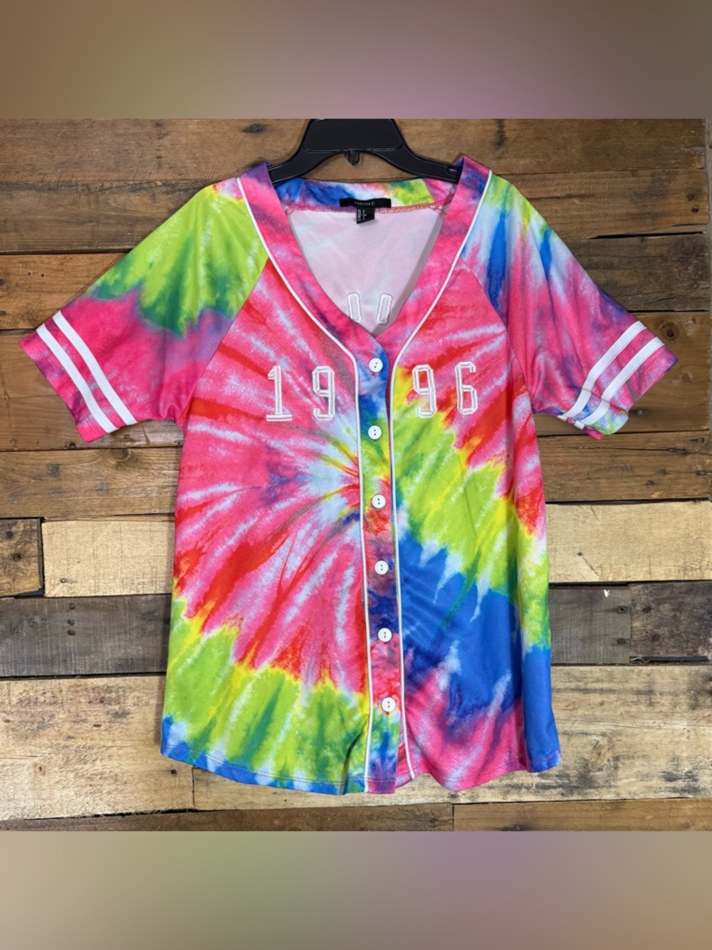Forever 21 Womens Short Sleeve‎ Tie-Dye Baseball Jersey 1996 Size Small.